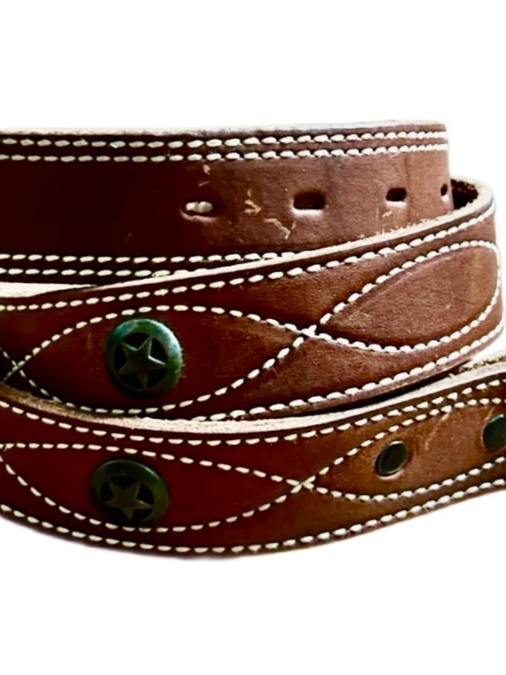 Vintage • Mens • Brown • Grain Cowhide Leather • Star Studded • Size 42 • Belt